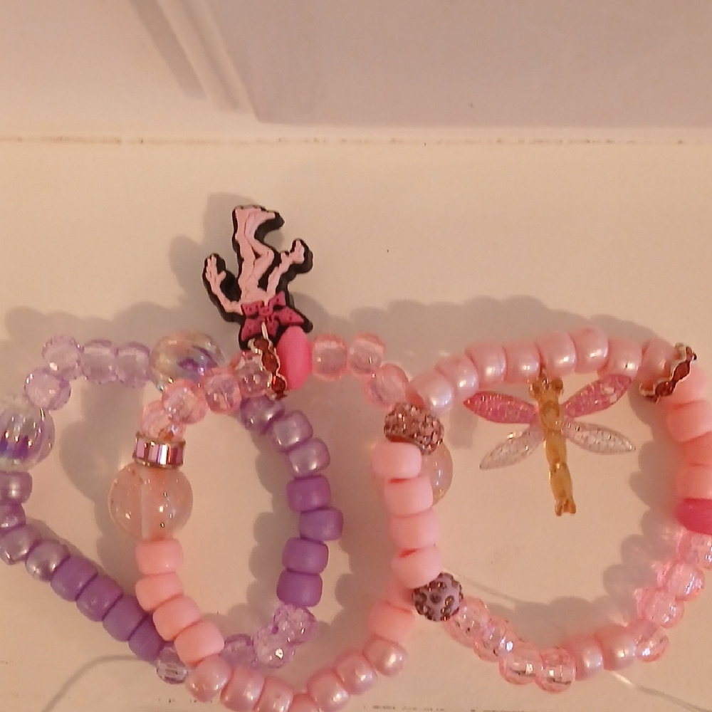Pink and Purple Beaded Kids Bracelets Set